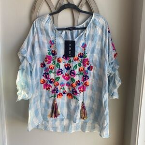 Seen and be seen Floral Embroidery Tucked Blouse Top size 1X NWT